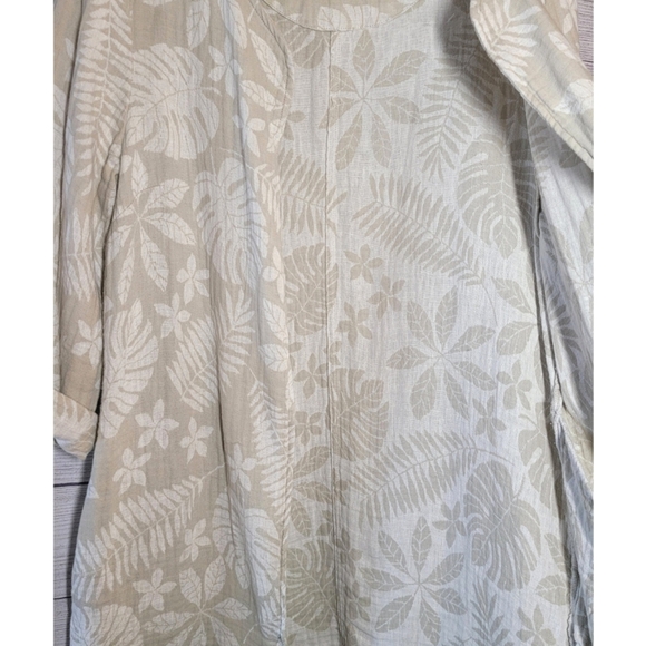 Tahari Womens Cardigan Sweater Size M Linen Blend Beige Cream Open Front Floral - Picture 5 of 12